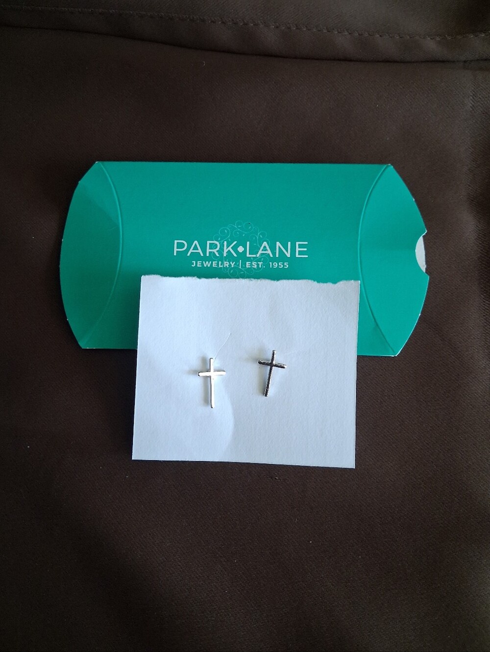 Park Lane Silver Cross Earrings with Teal Box Accent